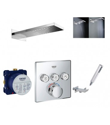 Set de douche encastré SmartControl Cascade et pluie Thermostatique