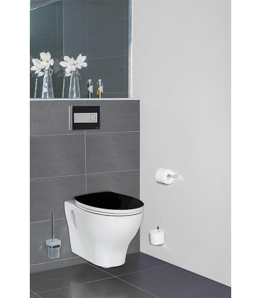 Abattant WC Preto universel charniere en inox, couleur: noir/blanc, Duroplast