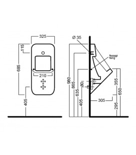 Urinoir FUSION pour couvercle 325x685mm, sans siphon d'aspiration fixations incluses