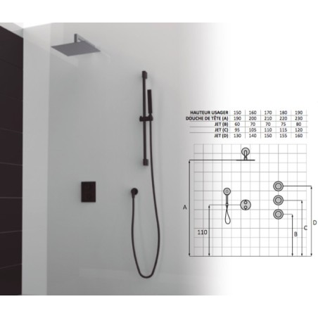 Set de douche thermostatique 3  finition noir