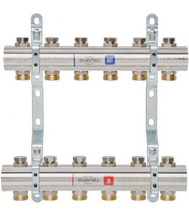 Repartiteur de chauffage EVENES type M4 5 DN25 1 laiton 5 circuits avec vanne de reg