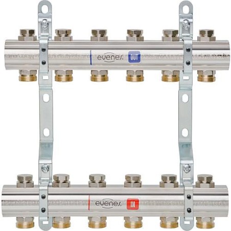 Repartiteur de chauffage EVENES type M4 9 DN25 1 laiton 9 circuits avec vanne de reg