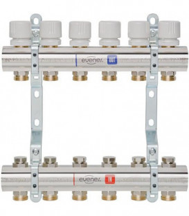 Répartiteur de chauffage EVENES type M5 4 DN25 1 laiton 4 circuits avec vanne de reg