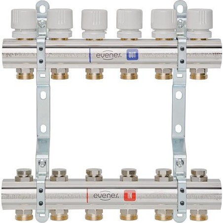 Répartiteur de chauffage EVENES type M5 7 DN25 1 laiton 7 circuits avec vanne de reg