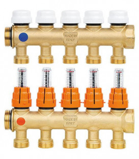 Repartiteur de chauffage laiton 5 circuits avec debitmetre DN25  extensible