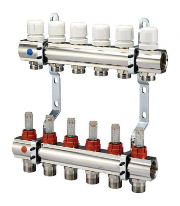 Repartiteur de chauffage EVENES Type M6 2 DN25 1 laiton 2 circuits avec debitmetre