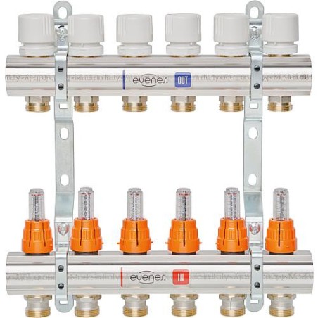 Repartiteur de chauffage EVENES Type M6 10 DN25 1 laiton 10 circuits avec debitmetre