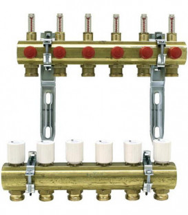 Repartiteur de circuit de chauffage 1" laiton debit 0 5l/min pour 12 groupes 3/4" eurocone"