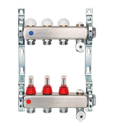 Repartiteur inox avec debitmetre flow DN 25 1" avec 10 circuits