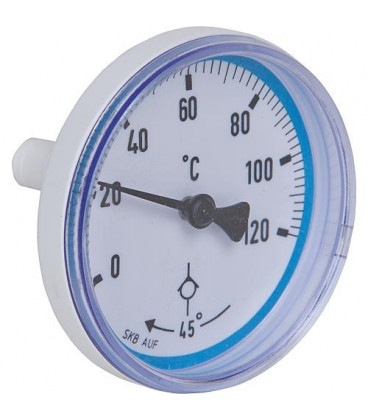 Thermometre retour bleu pour robinet a bois. sphe Easyflow avec Symbole clapet anti-thermosiphon