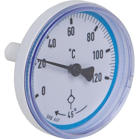 Thermometre retour bleu pour robinet a bois. sphe Easyflow avec Symbole clapet anti-thermosiphon