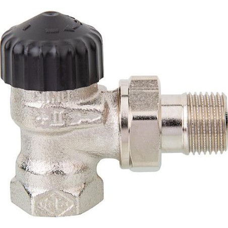 Corps de thermostat Heimeier laiton rouge nickele R 1/2" forme equerre