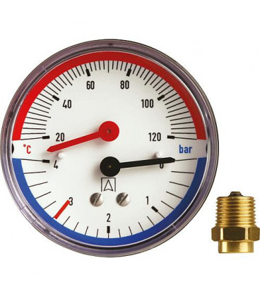 Thermomanometre TM 80 radial 80 mm diametre, R 1/2", 0-4 bars