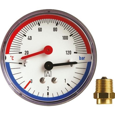 Thermomanometre TM 80 radial 80 mm diametre, R 1/2", 0-4 bars