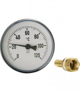 Thermometre a aiguilles bimetal 0-120°C diam 100 mm, avec doigt de gant 100 mm