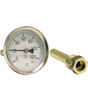 Thermometre industriel bimetal G 1/2 axial, classe 1 0/120°C - BiTh 100