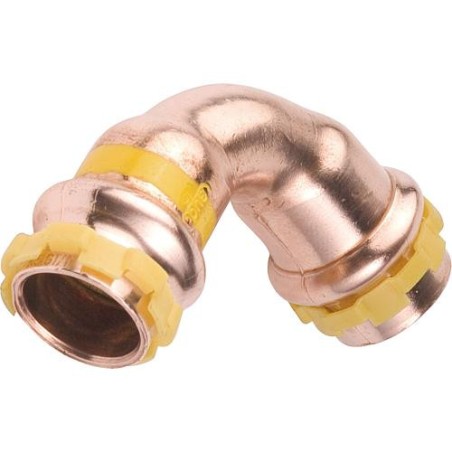 Raccord à sertir en cuivre gaz coude 90° fem/fem, diam. 18 mm PG 5002 Gaz, contour V