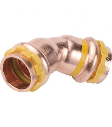 Raccord à sertir en cuivre gaz coude 45° fem/fem, diam. 22 mm PG 5041 Gaz, contour V