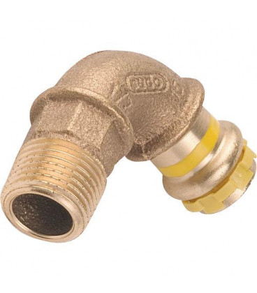 Raccord a sertir bronze gaz Coude a visser 90° avec filet male 15x1/2 PG 4001G Gaz contourV