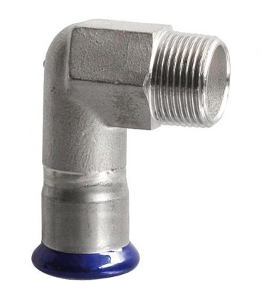 Raccord a sertir en inox Coude reducteur 90° filet male 15x1/2 contour M