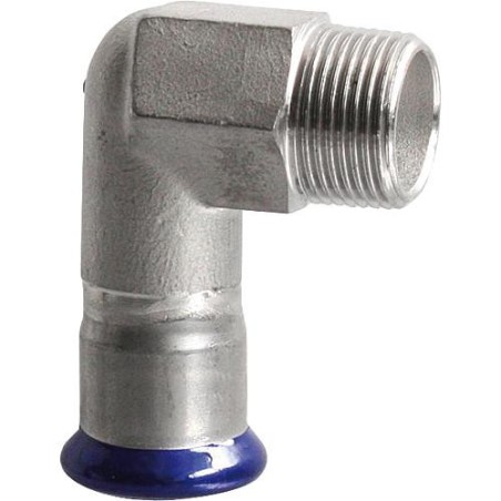 Raccord a sertir en inox Coude reducteur 90° filet male 15x1/2 contour M