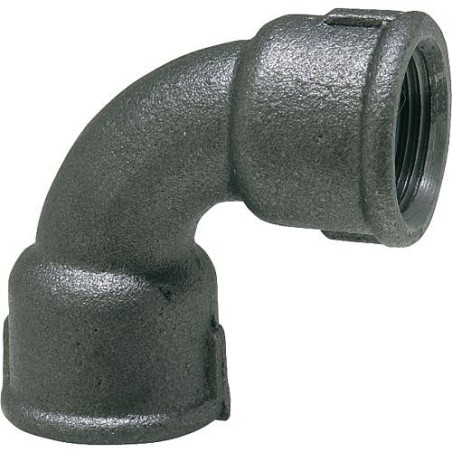 Raccord en fonte malleable, noir Coude 90°, court, 1/2" (fem/fem) Type 2A