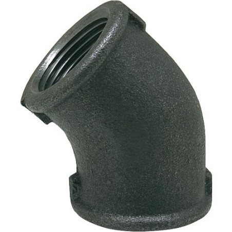 Raccord en fonte malleable, noir coude 45°, court, 1/2" (fem/fem) type 120