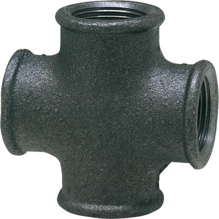 Raccord en fonte malleable, noir Piece en croix 90°, 1/2" filet femelle Type 180