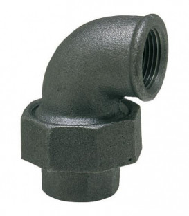 Raccord en fonte malleable, noir Raccord a vis coude 1" (fem/fem) Type 95, joint plat