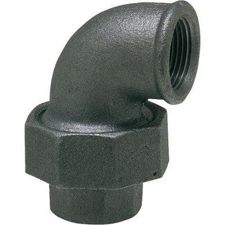 Raccord en fonte malleable, noir Raccord a vis coude 1" (fem/fem) Type 95, joint plat