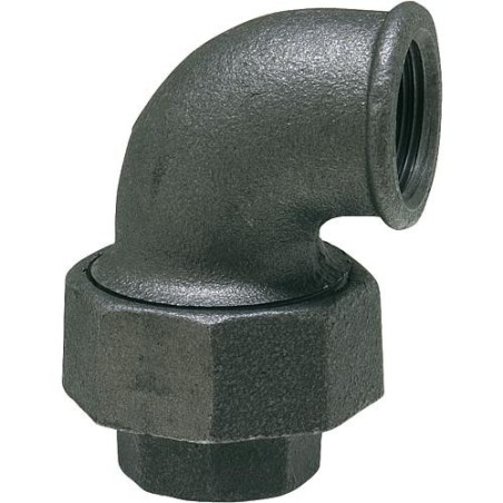 Raccord en fonte malleable, noir Raccord a vis coude 3/8" (fem/fem) Type 96, joint conique