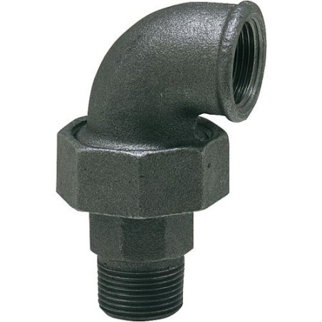 Raccord en fonte malleable, noir Raccord a vis coude 11/4" (fem/male) Type 97, joint plat