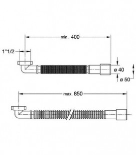 Tuyau de raccordement flexible 90° coude 11/2"x50/40mm Longueur 400-850mm