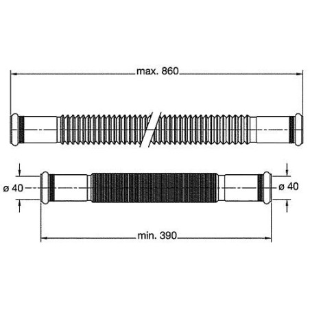 Tuyau de raccordement flexible Manchon enfichable 40/40mm Longueur 390-860mm