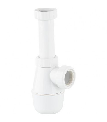 Siphon bouteille en PP sans tube mural ni rosace, diam. 32x11/4 hauteur pot 80 mm