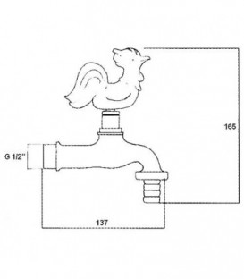 Robinet arrosage `Coq` en laiton sans rosace, raccord flexible racord mural 1/2"