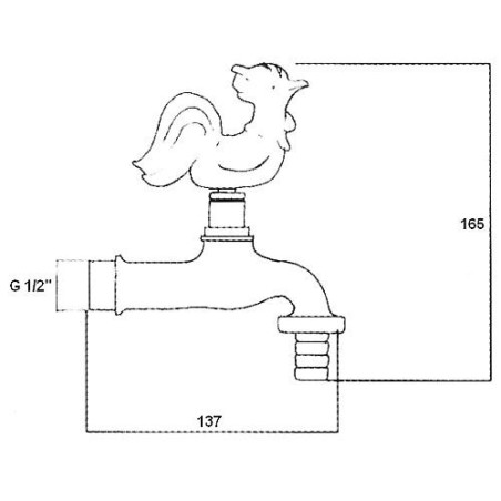 Robinet arrosage `Coq` en laiton sans rosace, raccord flexible racord mural 1/2"