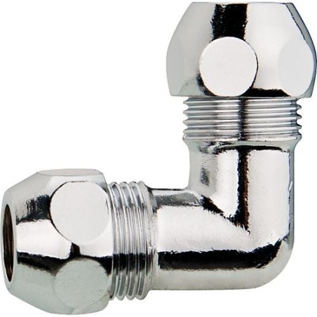 raccord coude chrome avec 2 sertisseurs 10 mm 10 mm