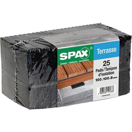 Pads terrasse SPAX pour prougeection construction bois Dim.100x100x8mm, 1x 25 pcs.