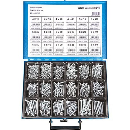 Mallette d'assortiment compose de Vis a tete hexagonale DIN 933 8.8 galvanisées