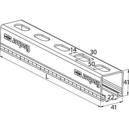 Rail de montage FUS 21/2,0 longueur 2 m en inox A2