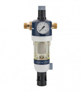 Dispositif de filtrage d'eau sanitaire raccord + manometre inclus DN20 (3/4") avec réducteur de pression