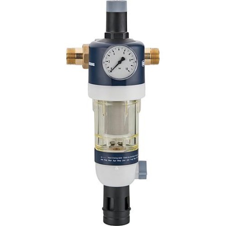 Dispositif de filtrage d'eau sanitaire raccord + manometre inclus DN 32 (1 1/4") avec réducteur pression