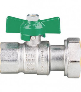 Robinet spherique eau potabl fem. DN20(3/4") x ecrou DN25(1") laiton chrome, certifie DVGW