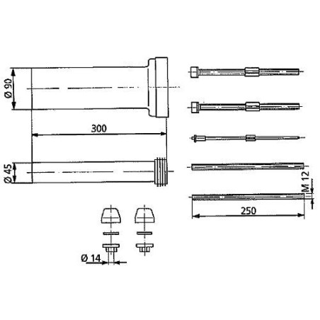 Kit de rallonge DN90 pour élément de montage longueur 300 mm