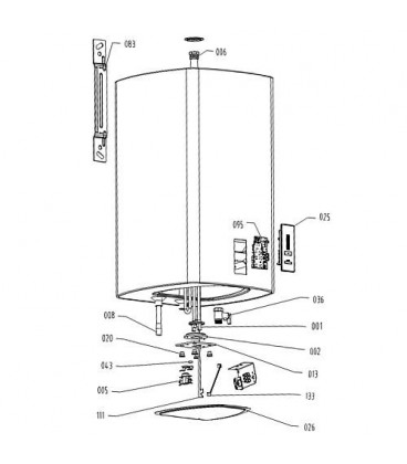 Radiateur 2000W/230V convient pour Ballon EVENES OTGS30SM jusqu'a 100 litre