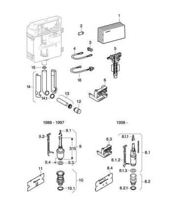 Geberit tuyau d accouplement pour reservoir chasse encastre av 2 R3/8 ecrou-chapeau. Ref. Nr 240.069.00.1