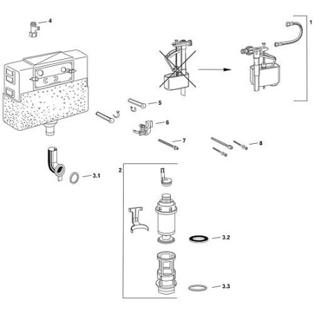 kit vanne d´ecoulement avec: support vanne, support inf. vanne et panier d ecoulement