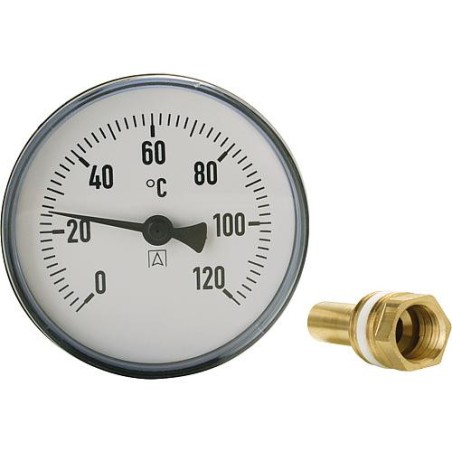 Thermomètre à cadran avec système de mesure bimétallique 0-120°C d   100mm avec sonde 200mm
