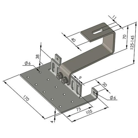 Plaque de base avec tringle de support et vis à tète bombée M 8 x 20 mm pour kit de montage sur toit standard